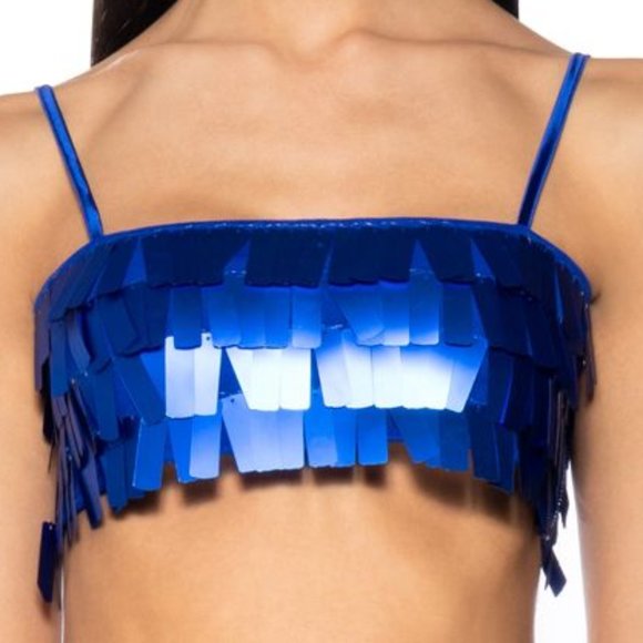 Callie Lives Tops - Stasia Blue Shingle Stretch Sequin Bralette Top S M L